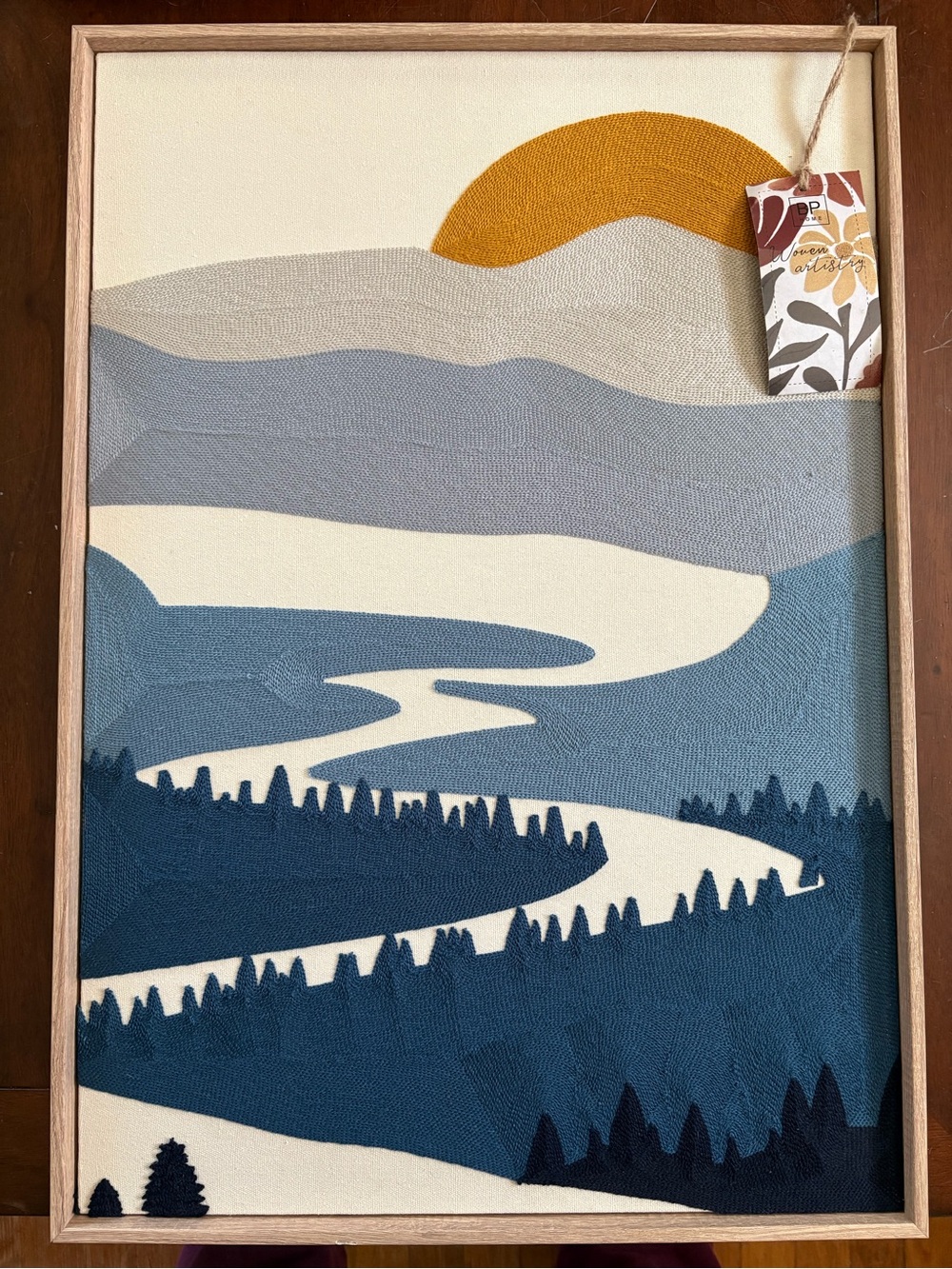 Abstract River Landscape Canvas Wall Art - Blue, Cream & Mustard